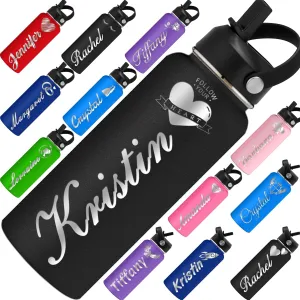 Personalized Water Bottle Custom Insulated Water Bottles with Straw Lid 32oz Customized Engraved Stainless Steel Bottles with Name Logo, Gift for School Sports Outdoor, Black