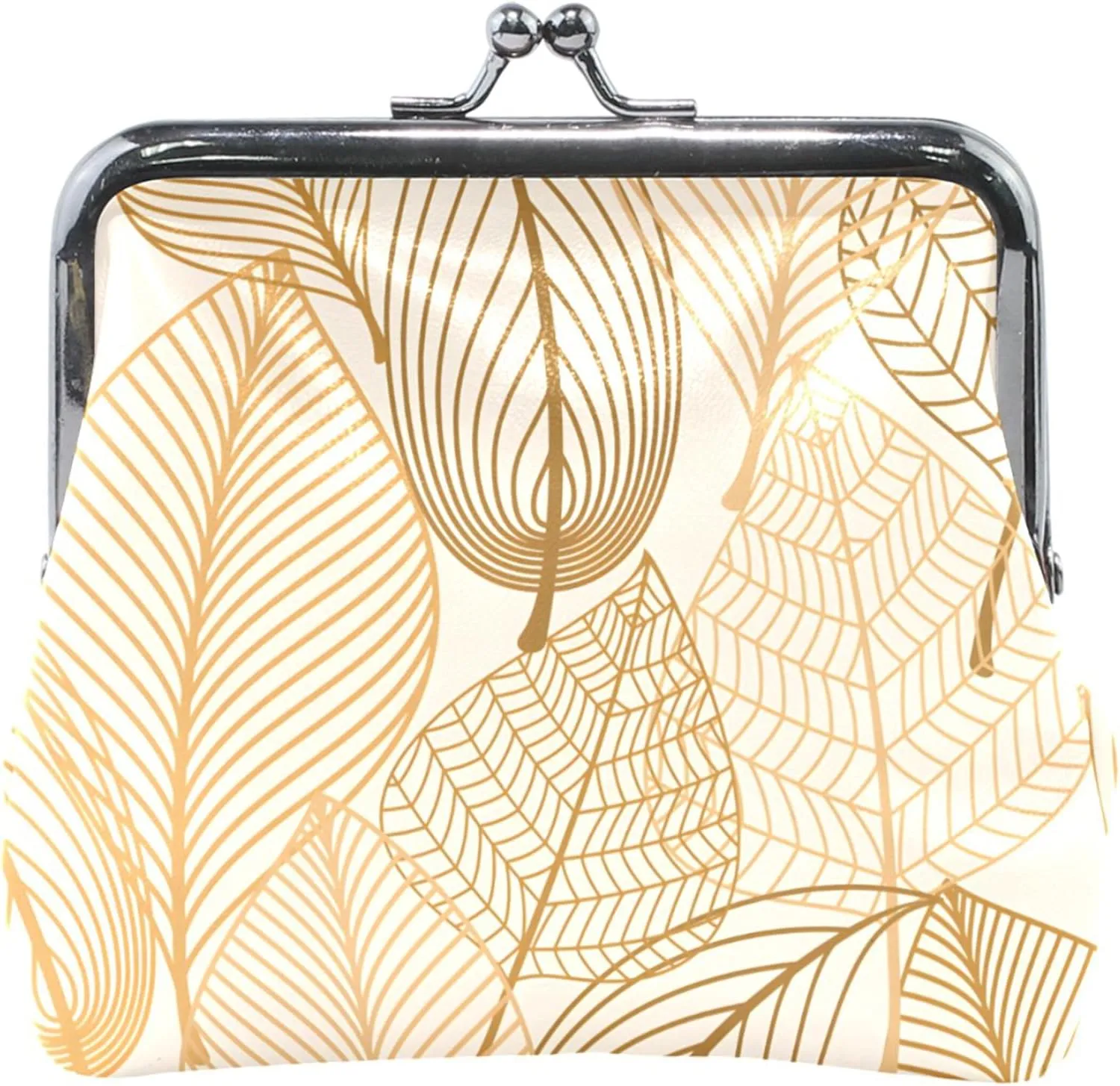 Personalized Women's Coin Purses & Pouches Elegant Leaf Gold Kiss Lock Buckle Change Purse for Girls