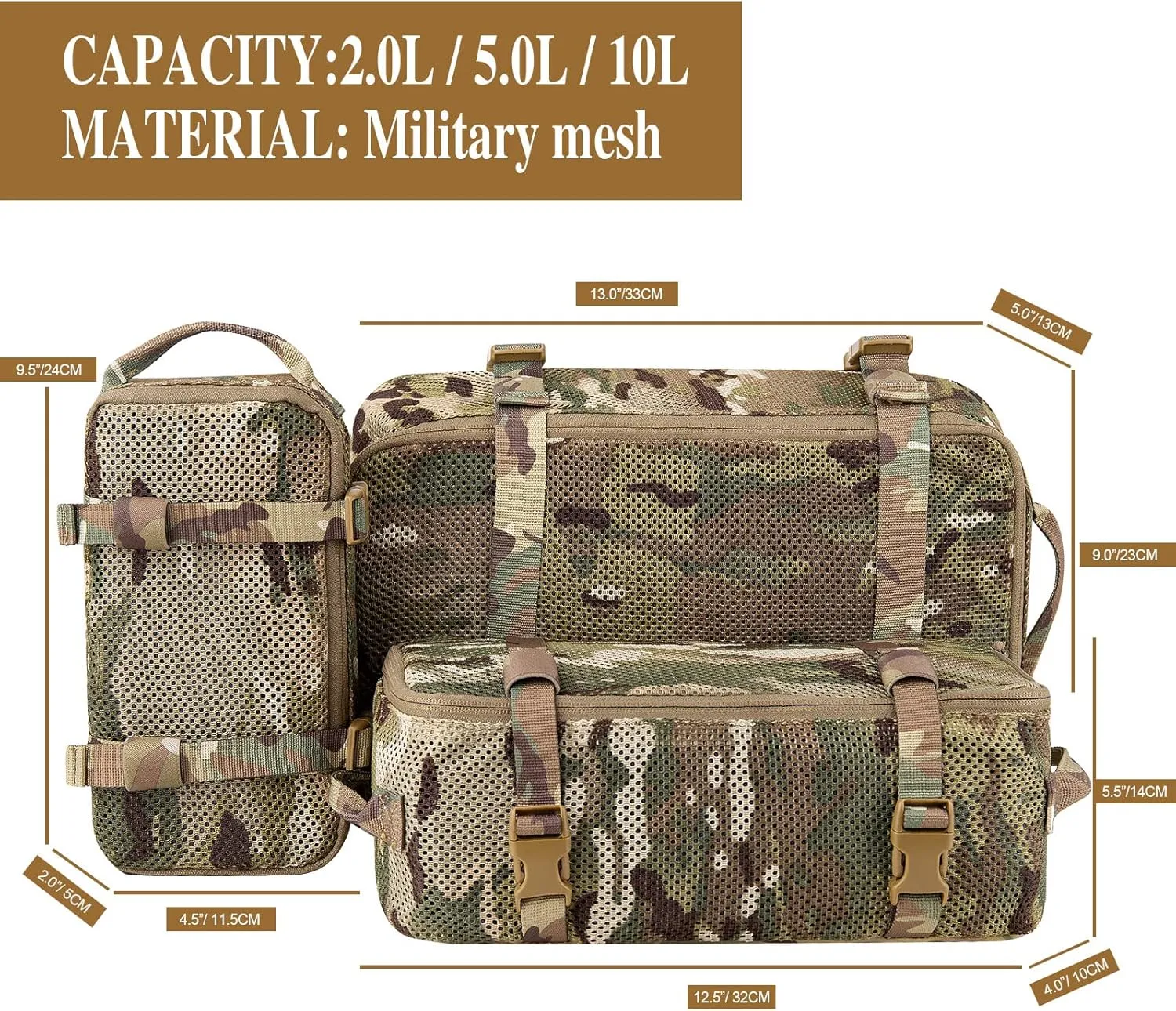 PETAC GEAR 3 PCS Tactical Modular Packing Cubes, Large Capacity Mesh Storage Bag,Outdoor Travel Organize Storage Pouches Bags.