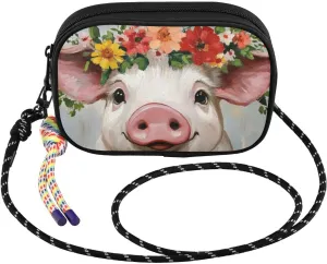 Pig Garland Cute Retro Crossbody Bags for Women Cell Phone Purses Women's Shoulder Handbag Wallet Purse with Rope Pendant