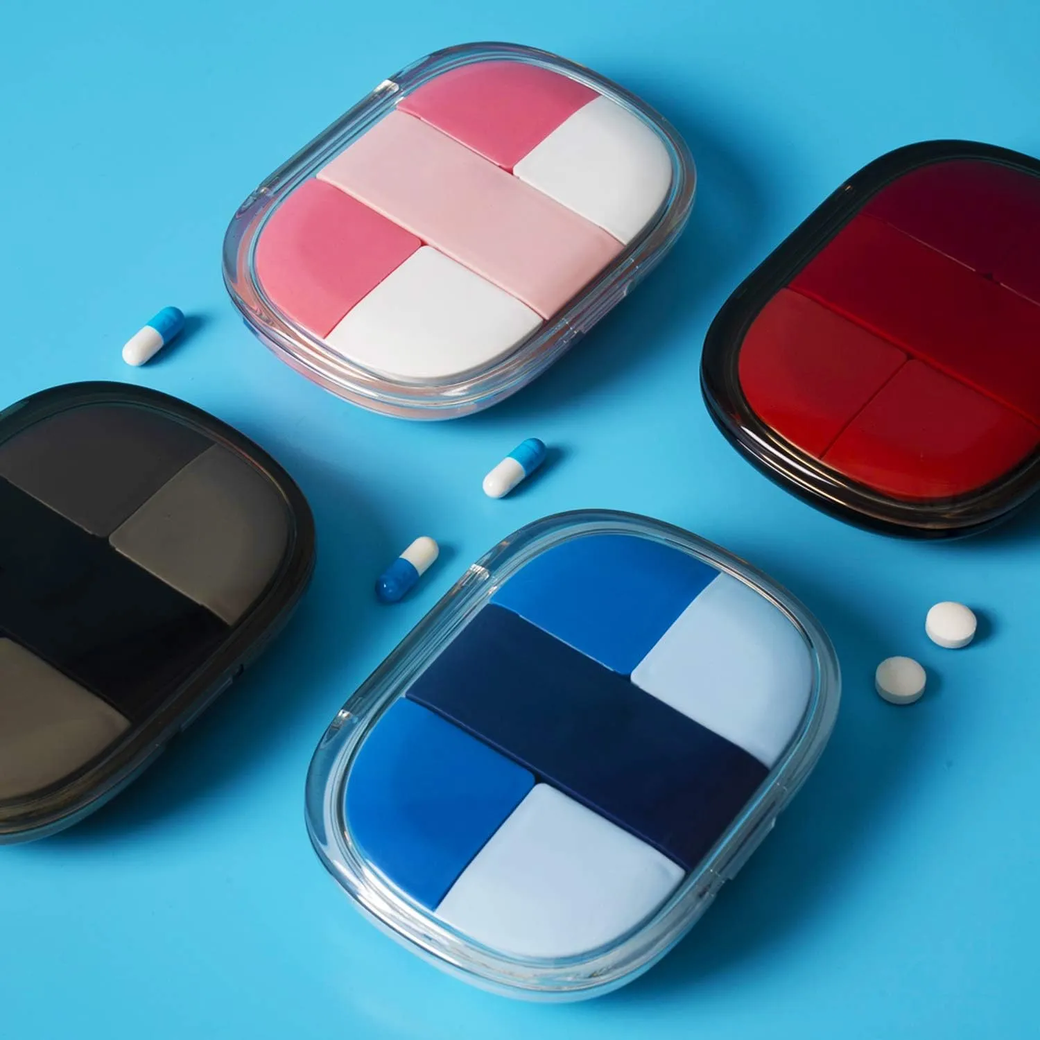 Pill Case Portable, Portable Pocket Pill Box, Independent Chamber Storage Pill Box, Travel Pill Organizer, Easy Carry Moisture Proof Odour Free Medicine Storage Box, 5 Separate Container (Rose)
