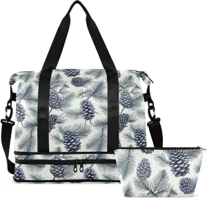 Pine Cones Gym Bag for Women & Men,Duffel Bag with Shoe Pocket,Weekender Overnight Bag with Trolley Sleeve for Travel 21214957