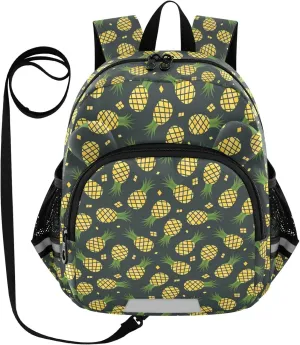 Pineapples Colorful Preschool Backpack Summer Daycare Bookbag School Backpack with Traction Rope for Kids 3-6