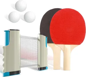 Ping Pong Set – Retractable Table Tennis Net with 2 Paddles, 3 Balls & Storage Bag, Portable & Adjustable, Fits Tables up to 72", for Indoor/Outdoor Play, Easy Setup – Titanium Gray