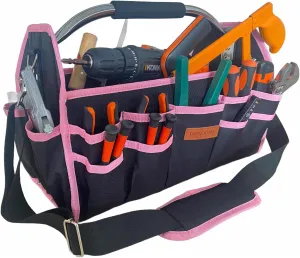 Pink Tool Bag for Women, Pink Tool Box for Women, Ladies Tool Tote Bag with Handle, Bolso De Herramientas, Womens Tool Bag with 21 External Pockets, Tool Bags for Women Ladder Tool Caddy
