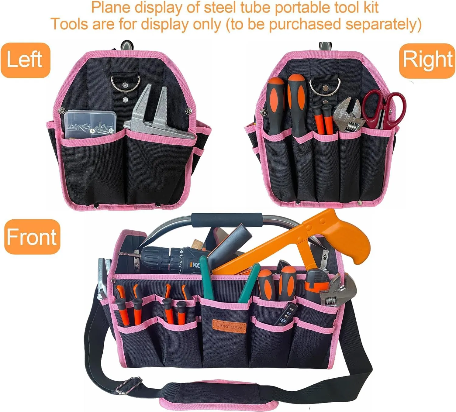 Pink Tool Bag for Women, Pink Tool Box for Women, Ladies Tool Tote Bag with Handle, Bolso De Herramientas, Womens Tool Bag with 21 External Pockets, Tool Bags for Women Ladder Tool Caddy