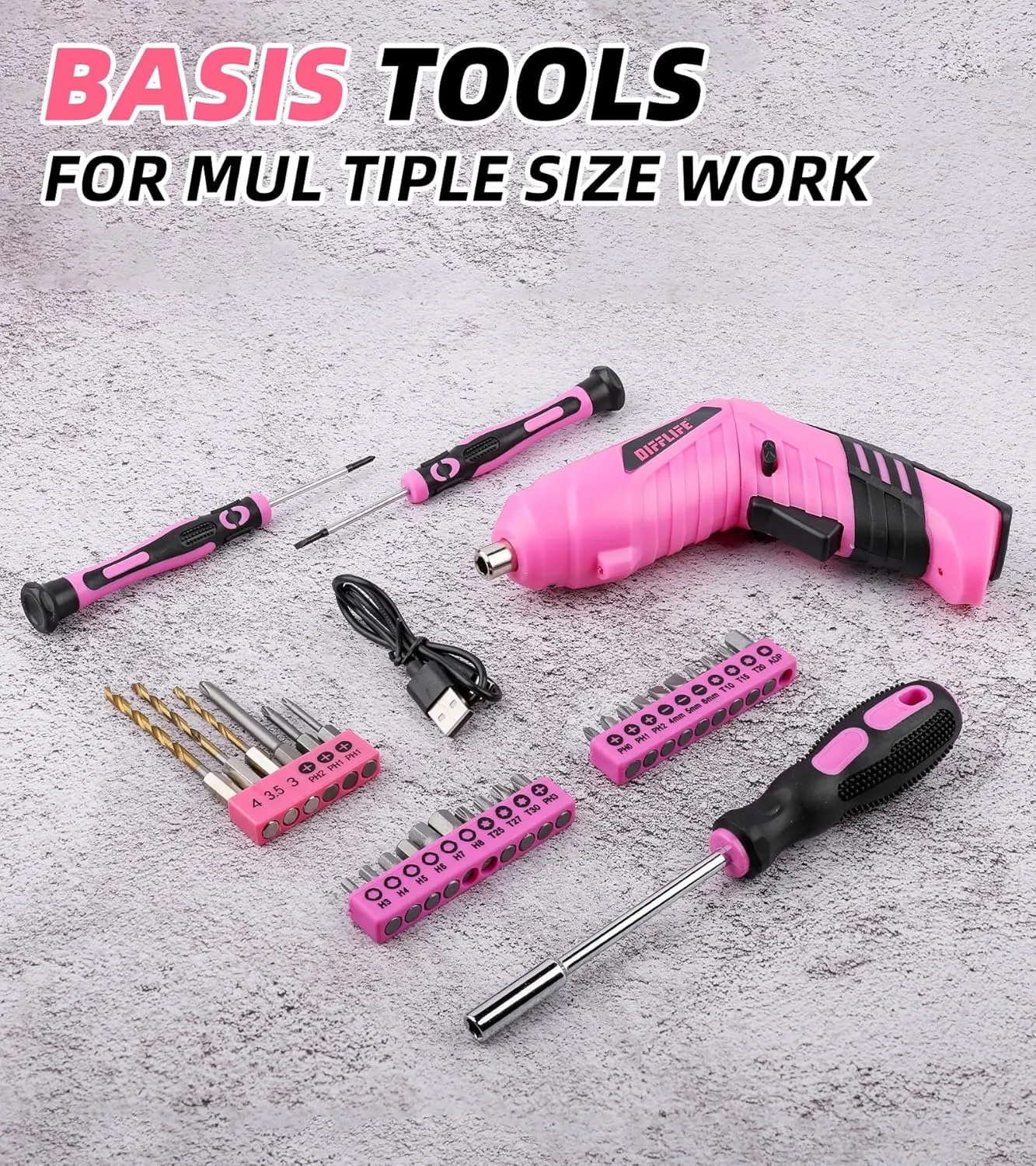 Pink Tool Set for Women, 126-Piece Lady's Power Screwdriver Cordless Rechargeable Set Home Repairing Tool Set with 13-Inch Wide Mouth Open Storage 126PCS 3.6V Electric Screwdriver Tool Bag