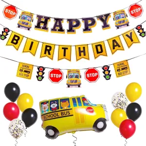 Pirese Wheels on the Bus Birthday Banner Kit, School Bus Party Decorations with Balloons, Yellow Bus Theme Decor for Kids Birthday Party