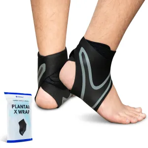 Plantar X Wrap - (Small - Medium Size) Compression Ankle Support for Men Women, Breathable Neoprene Foot Sleeve | Sore Feet, Arch Heel Spur Relief | Running, Exercise, Basketball, Small - Medium Size)(Black)