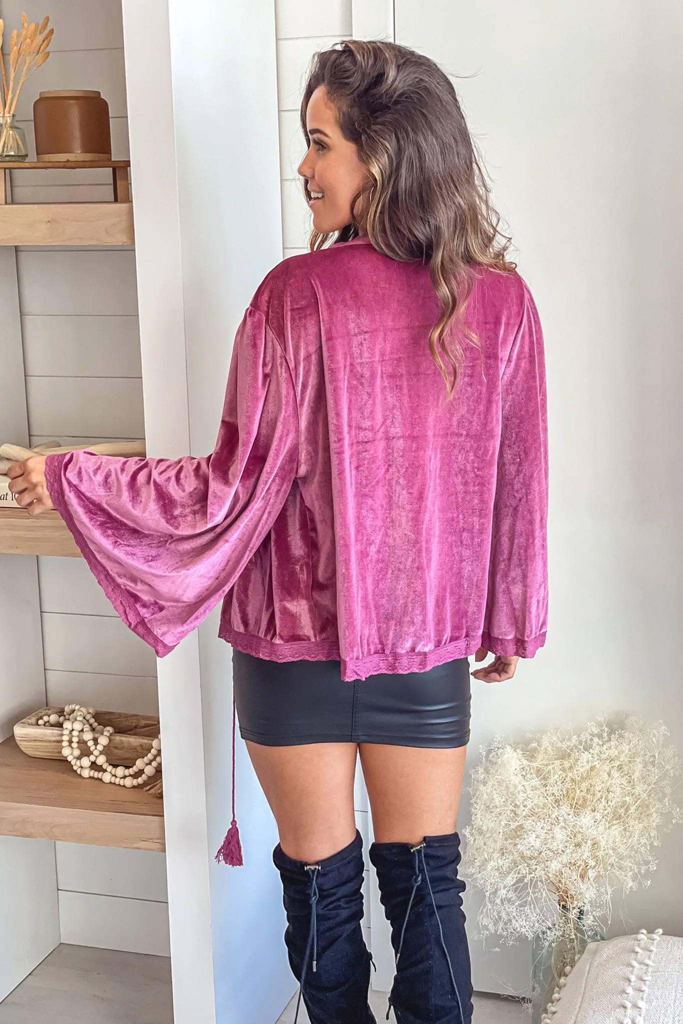 Plum Velvet Bell Sleeves Jacket