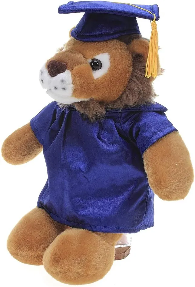 Plushland Lion Plush Stuffed Animal Toys Present Gifts for Graduation Day, Personalized Text, Name or Your School Logo on Gown, Best for Any Grad School Kids 12 Inches(Royal Cap and Gown)