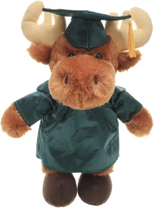 Plushland Moose Plush Stuffed Animal Toys Present Gifts for Graduation Day, Personalized Text, Name or Your School Logo on Gown, Best for Any Grad School Kids 12 Inches(Forest Green Cap and Gown)