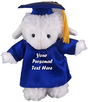 Plushland Plush Stuffed Animal Toys 8 Inches Present Gifts for Graduation Day, Personalized Text, Name or Your School Logo on Gown, Best for Any Grad School Kids (Graduation Sheep Blue Gown)