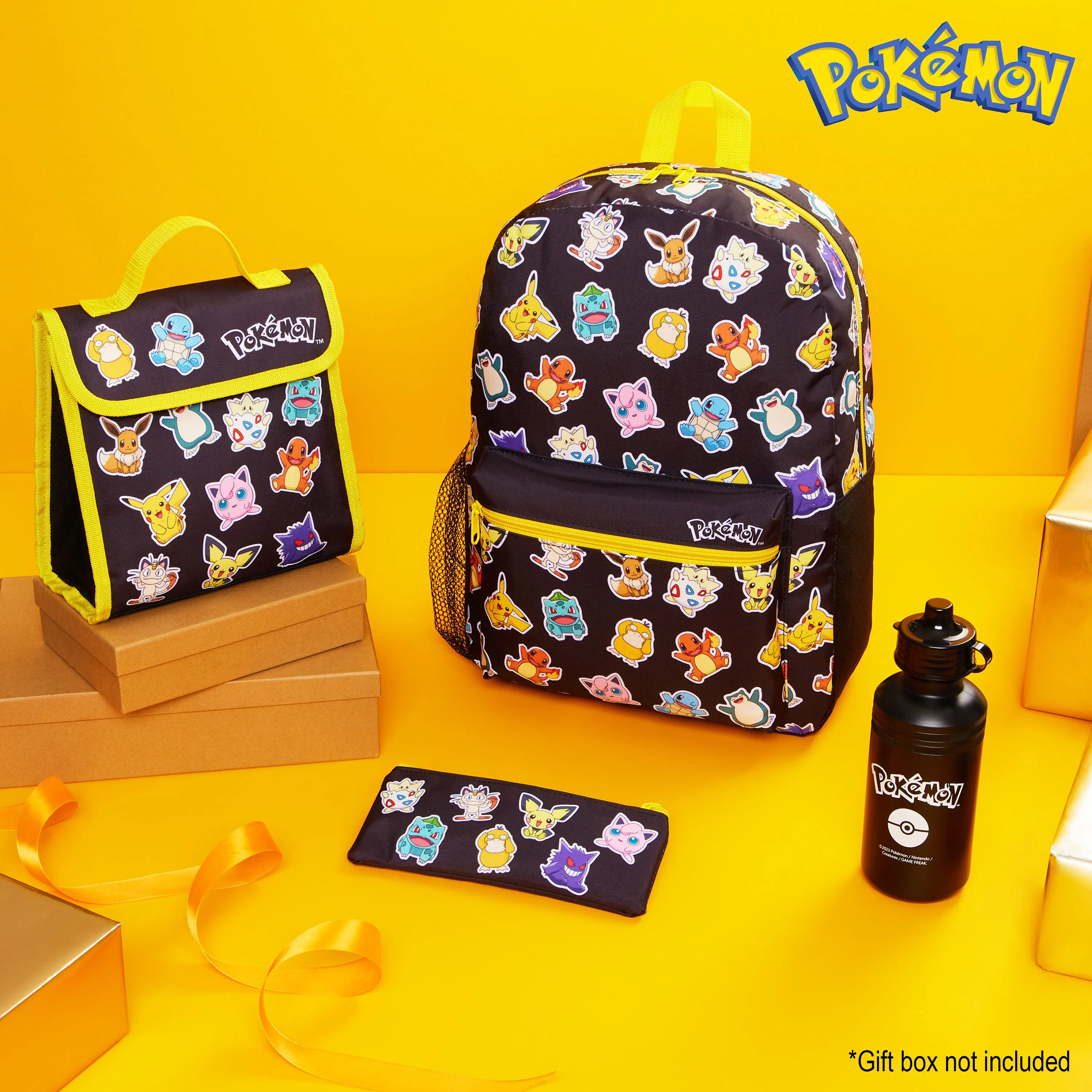 Pokemon 4 Piece Set: Backpack, Lunch Bag, Pencil Case & Water Bottle Set for Kids