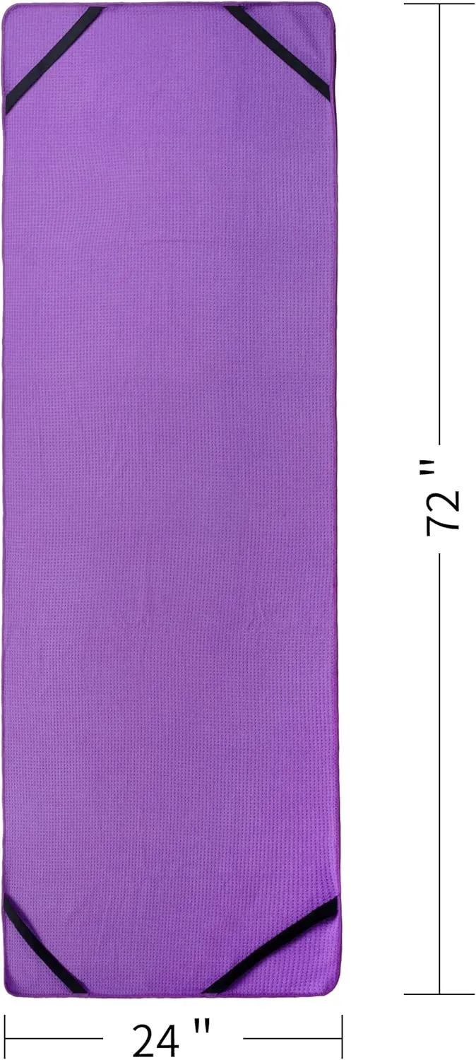 POLYTE Microfiber Hot Yoga Towel Mat with Non-Slip Silicone Grip and Secure Fit Elastic Straps, 24 x 72 in (Purple)
