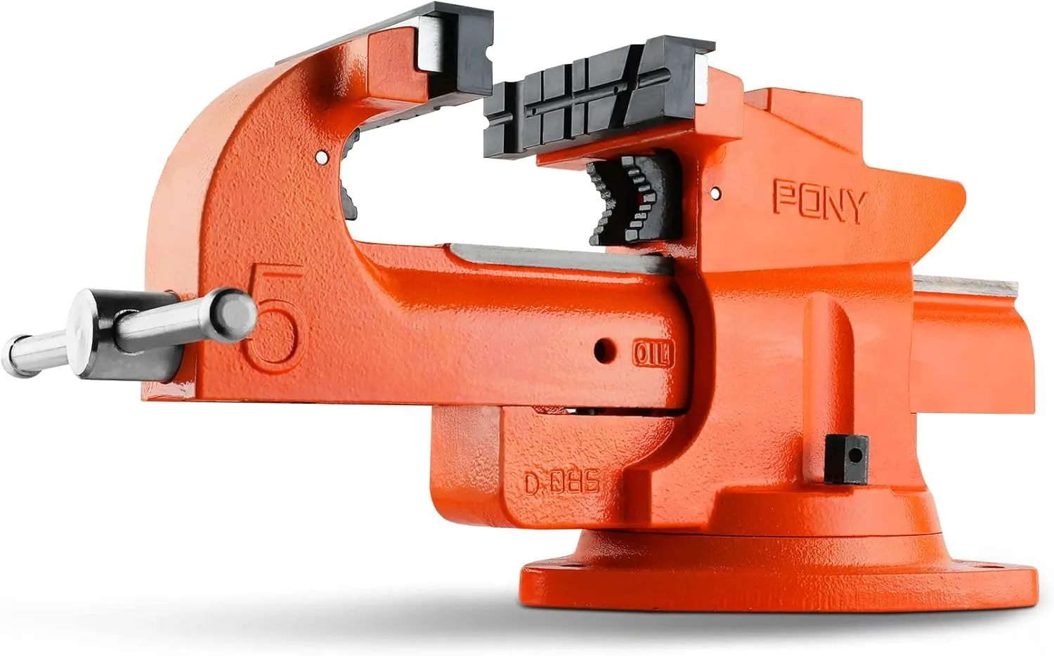PONY Heavy Duty Bench Vise, 5-inch Jaw Width 7-inch Jaw Opening, 360-Degree Swivel Base with Anvil, Utility Combination Pipe Home Vise for Woodworking, One-Pair Vise Jaw Pad Included
