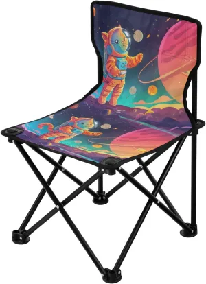 Portable Camping Folding Chairs Foldable Chair Small Cat Astronaut Cartoon Lightweight Backpacking Outdoor Outside Fishing
