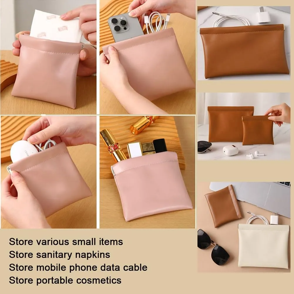 Portable Leather Self-Closing Mini Makeup Bag Lipstick Bag PU Leather Waterproof Automatic Closure Cosmetic Bag for Travel Outin Storage Organiser(Green,18x14cm(1pcs))