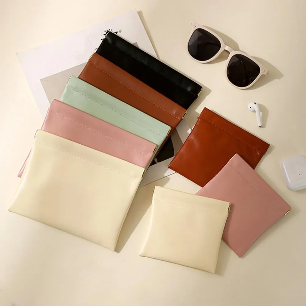 Portable Leather Self-Closing Mini Makeup Bag Lipstick Bag PU Leather Waterproof Automatic Closure Cosmetic Bag for Travel Outin Storage Organiser(Green,18x14cm(1pcs))