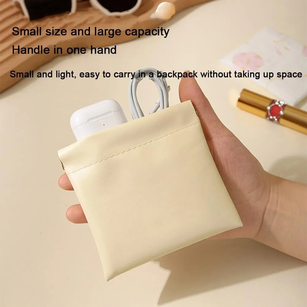 Portable Leather Self-Closing Mini Makeup Bag Lipstick Bag PU Leather Waterproof Automatic Closure Cosmetic Bag for Travel Outin Storage Organiser(Green,18x14cm(1pcs))