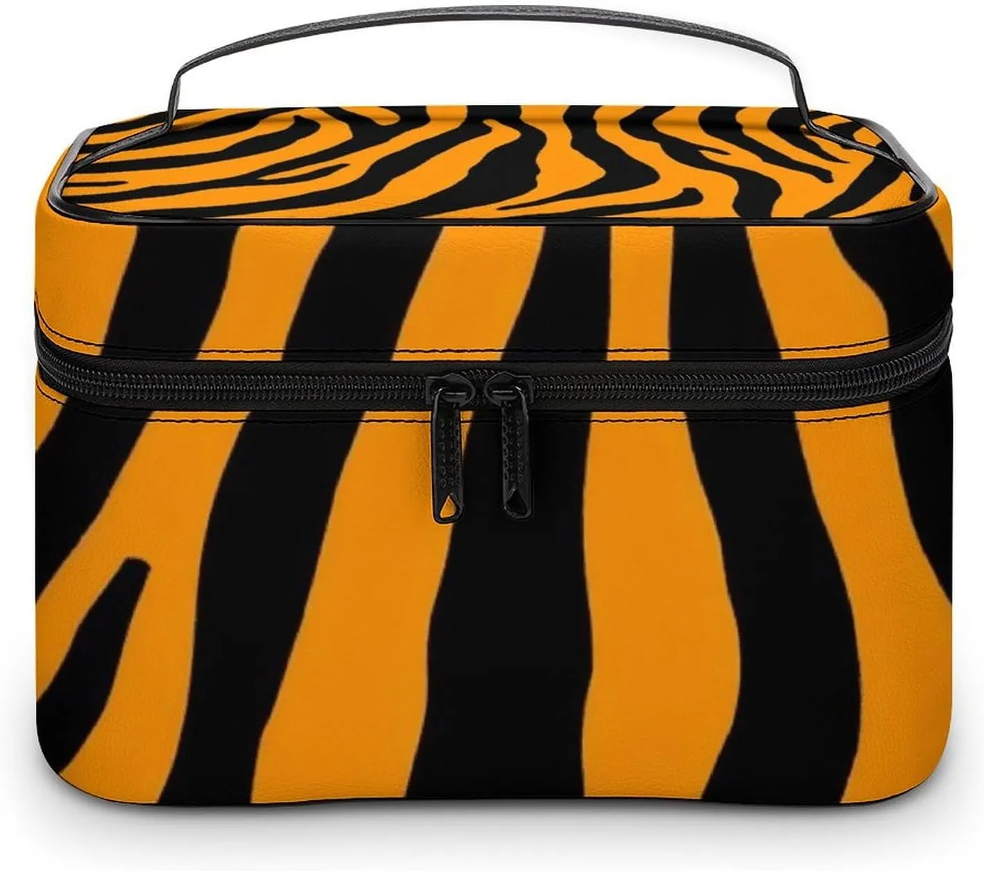 Portable Makeup Bag with Zipper Pouch, Animal Print Tiger Stripe Cosmetic Case Large Capacity Travel Makeup Case Organizer Toiletry Brushes Storage Bag