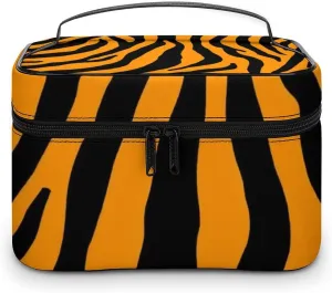 Portable Makeup Bag with Zipper Pouch, Animal Print Tiger Stripe Cosmetic Case Large Capacity Travel Makeup Case Organizer Toiletry Brushes Storage Bag
