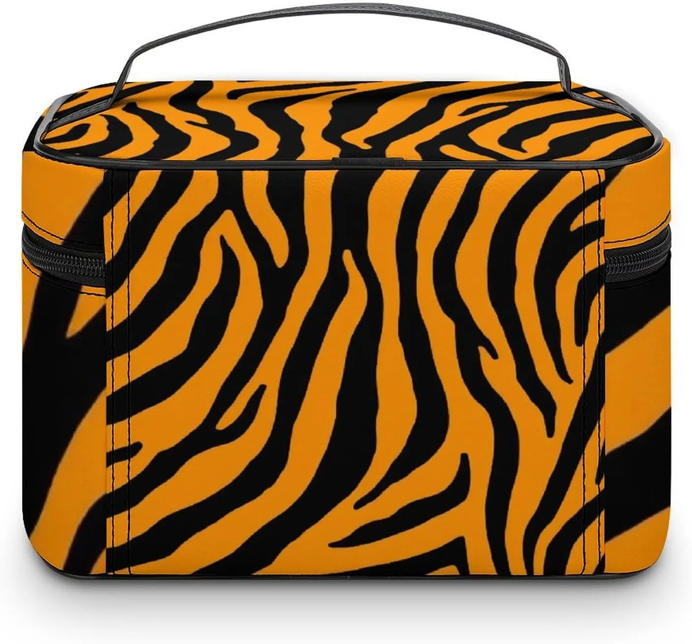 Portable Makeup Bag with Zipper Pouch, Animal Print Tiger Stripe Cosmetic Case Large Capacity Travel Makeup Case Organizer Toiletry Brushes Storage Bag