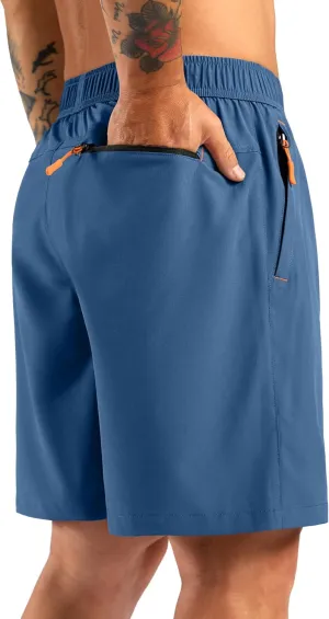 Pudolla Men's Athletic Hiking Shorts Lightweight Workout Gym Shorts for Men Outdoor Casual Travel with 3 Zipper Pockets