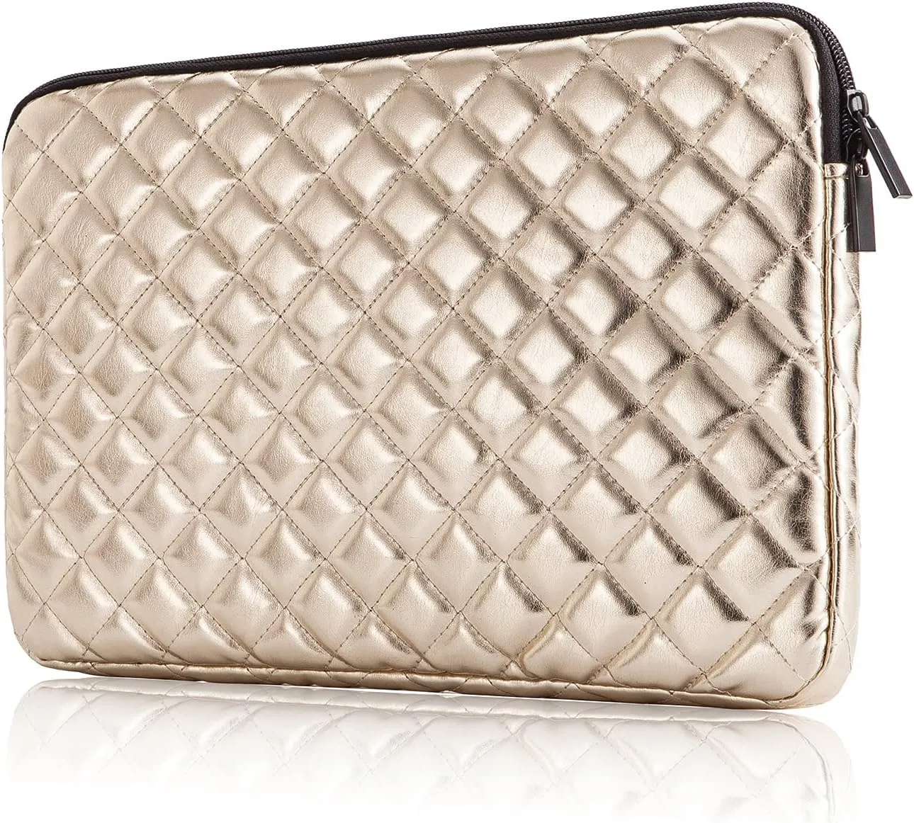 Puffy Laptop Sleeve 11 12 13 13.3 14 15 15.6 inch Case Protective Bag Quilted PU Leather Smooth Zipper Velvet Lined Padded Holder with Pocket