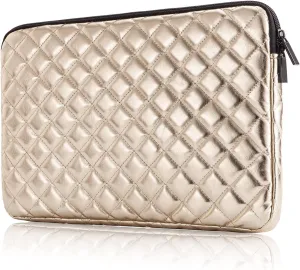 Puffy Laptop Sleeve 11 12 13 13.3 14 15 15.6 inch Case Protective Bag Quilted PU Leather Smooth Zipper Velvet Lined Padded Holder with Pocket