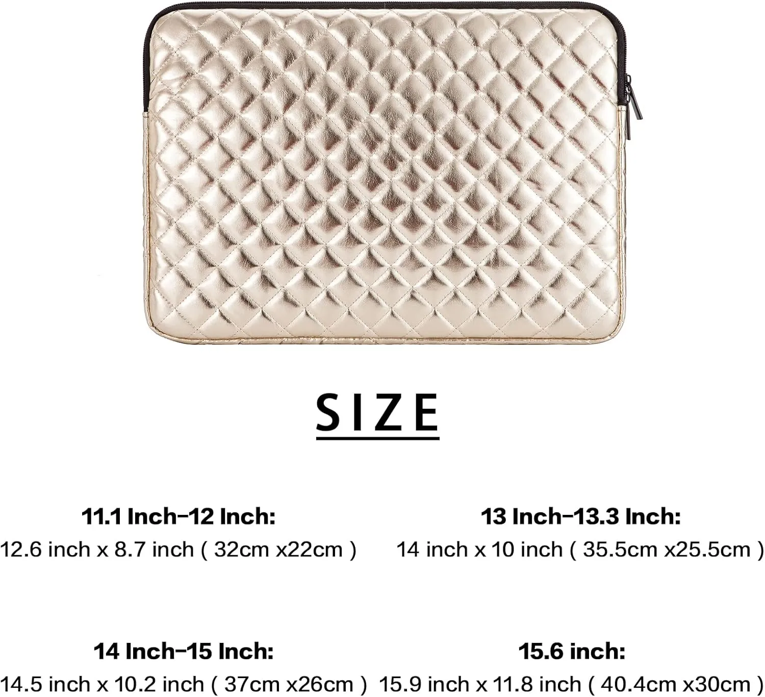 Puffy Laptop Sleeve 11 12 13 13.3 14 15 15.6 inch Case Protective Bag Quilted PU Leather Smooth Zipper Velvet Lined Padded Holder with Pocket