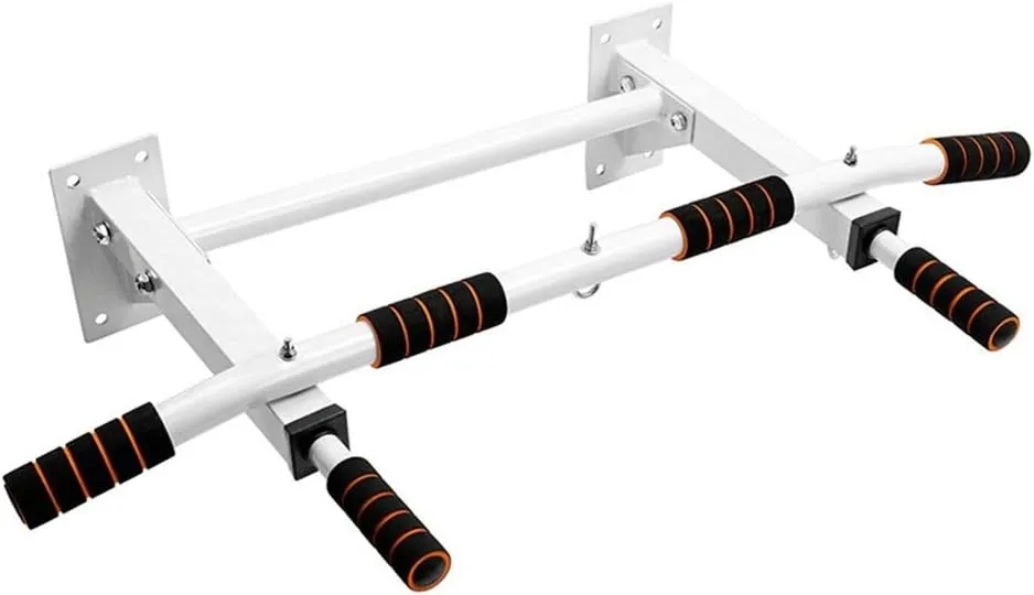 Pull-Up Bars Wall-mounted Chin, Steel Horizontal Bar With Grommet, Sandbag Resistance Belt Swing Bar, Safety Load 300kg, Black/white