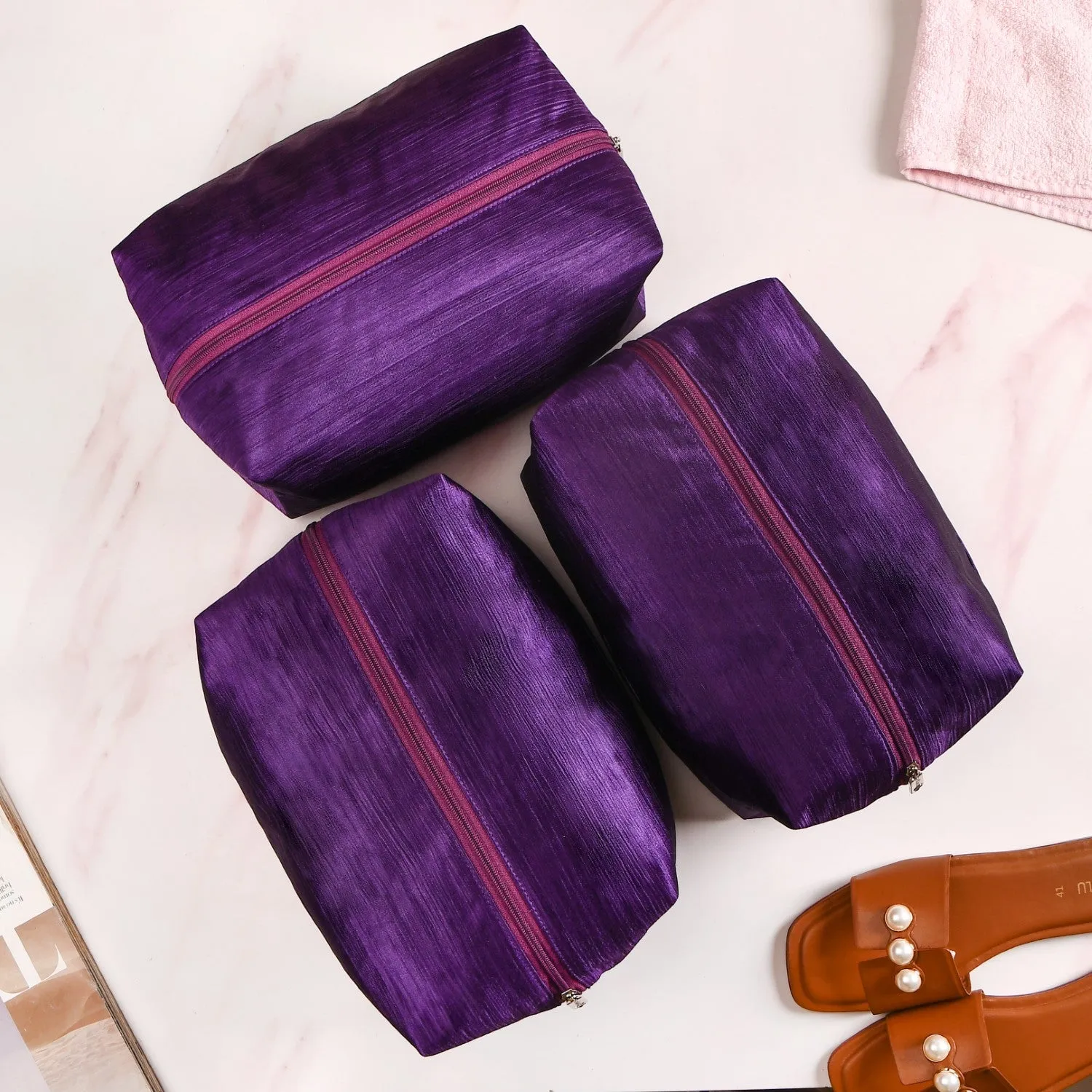Purple Zippered Shoe Bags For Travel Large Set Of 3