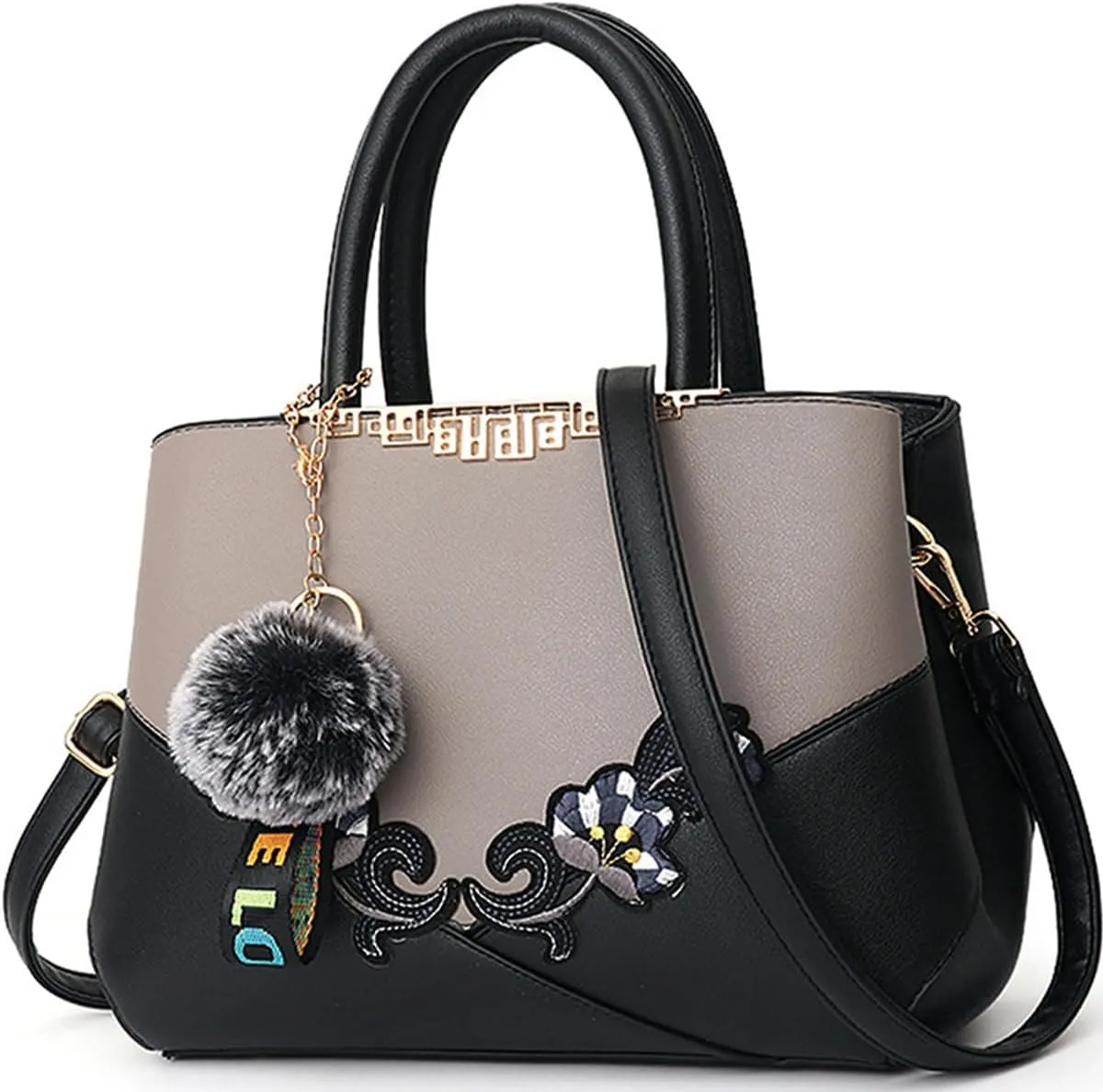Purse and Handbag for Women Embroidery Top Handle Satchel Fashion Ladies Shoulder Bag Leather Tote Purse Messenger Bag