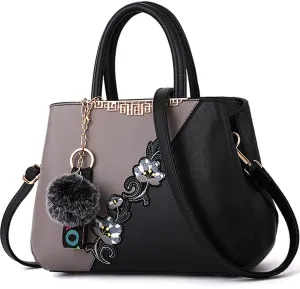 Purse and Handbag for Women Embroidery Top Handle Satchel Fashion Ladies Shoulder Bag Leather Tote Purse Messenger Bag