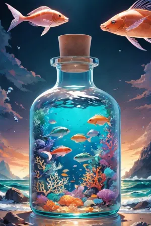 Puzzles for Adults 1500 Pieces A Painting of A Bottle On The Beach with Fish Inside Wooden Jigsaw Puzzle Challenging Fun Puzzles Game DIY Toys School Supplies Kids Family Friend Gift