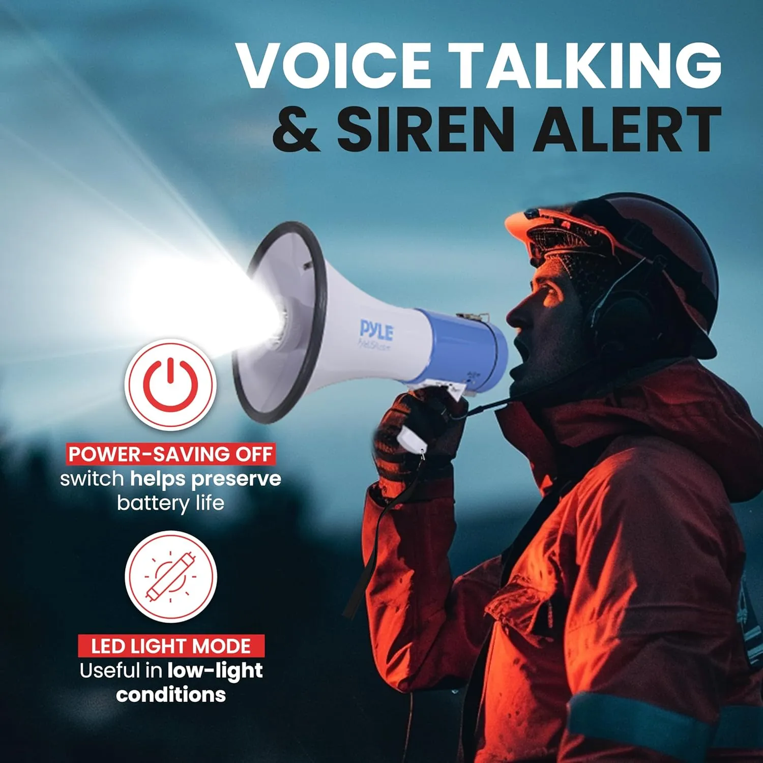 PylePyle Portable Megaphone Bullhorn Speaker - 50W, 1200 Yard Range, Built-in Siren, Adjustable Volume Control and Microphone, Perfect for Outdoor Sports, Cheerleading, Safety Drills, and More