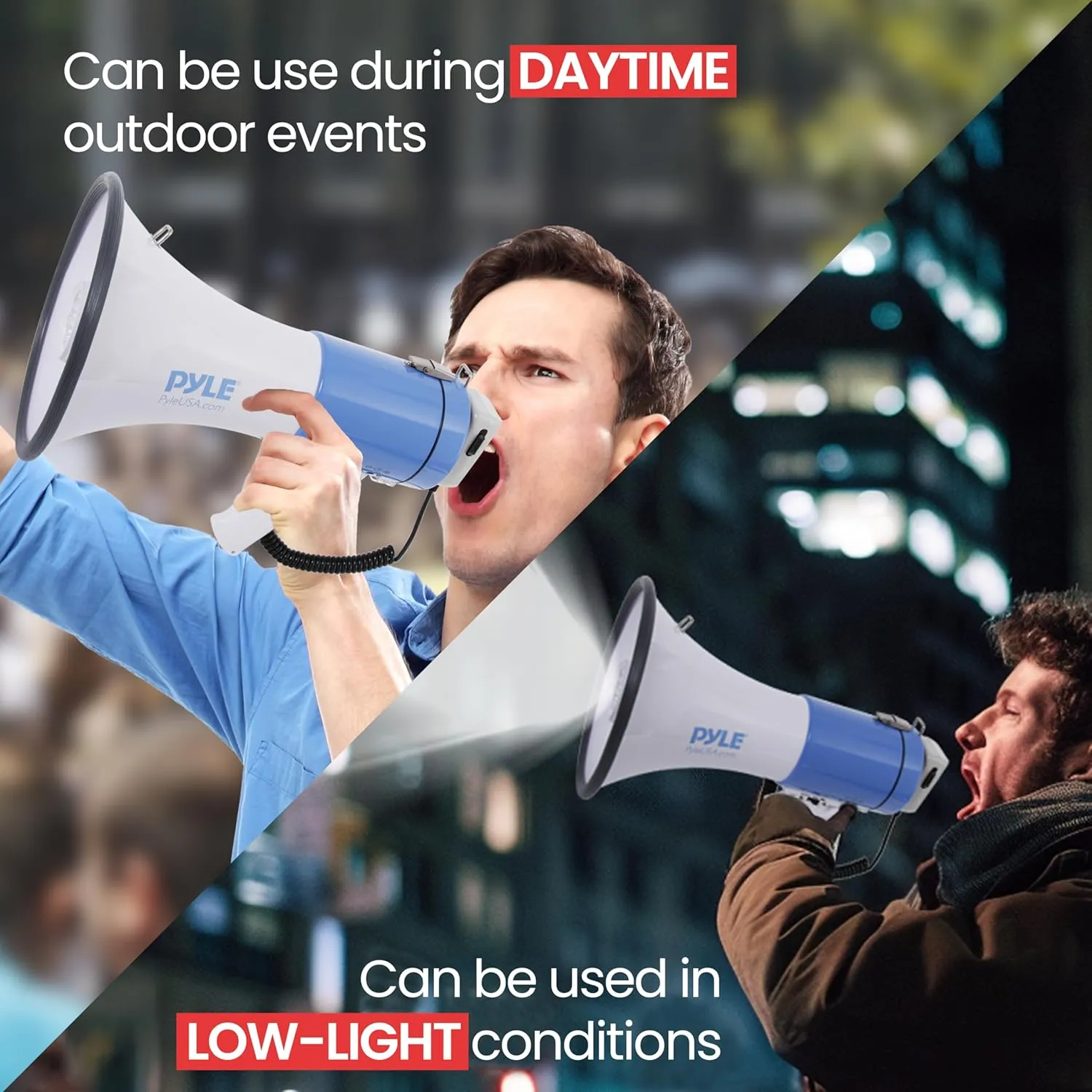 PylePyle Portable Megaphone Bullhorn Speaker - 50W, 1200 Yard Range, Built-in Siren, Adjustable Volume Control and Microphone, Perfect for Outdoor Sports, Cheerleading, Safety Drills, and More