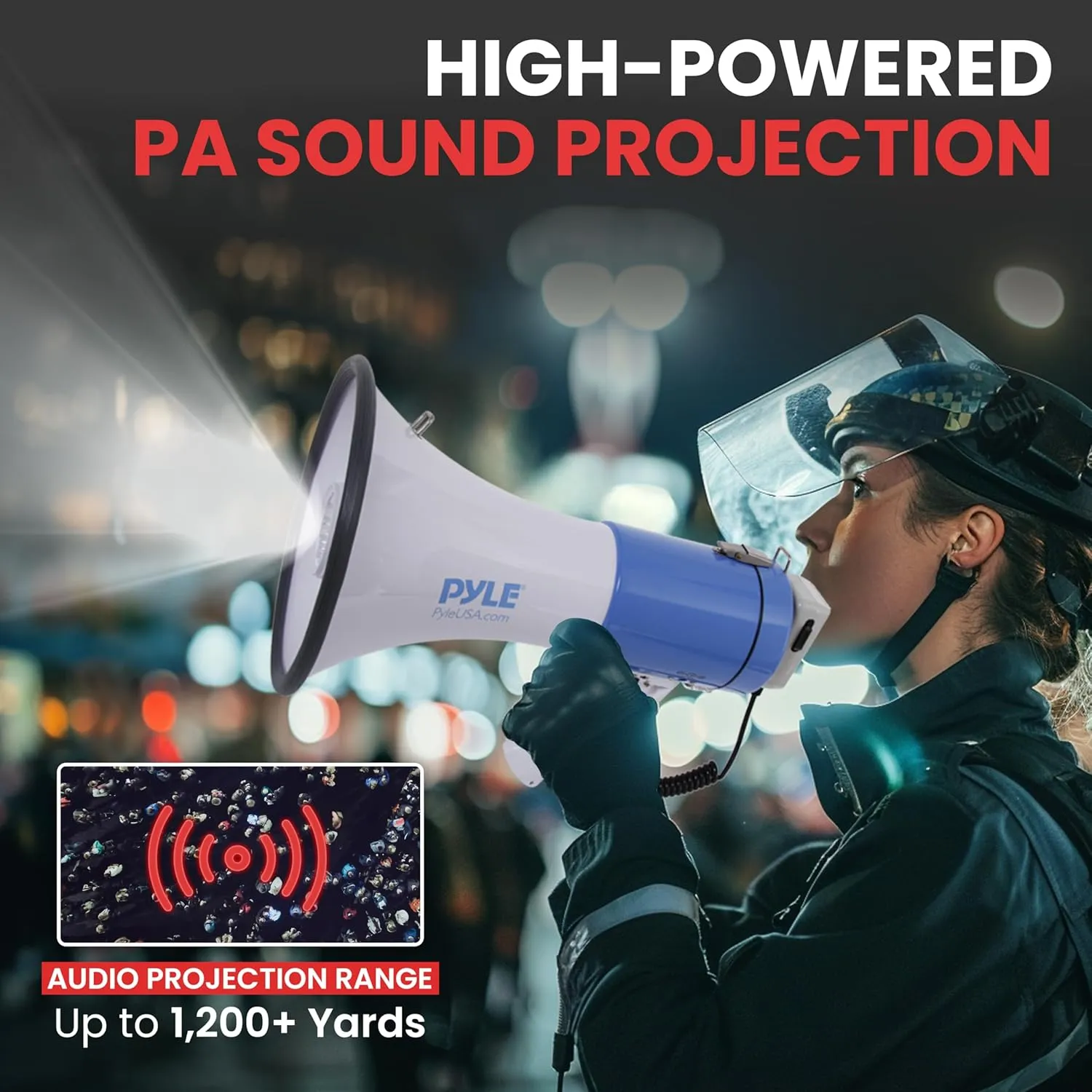 PylePyle Portable Megaphone Bullhorn Speaker - 50W, 1200 Yard Range, Built-in Siren, Adjustable Volume Control and Microphone, Perfect for Outdoor Sports, Cheerleading, Safety Drills, and More