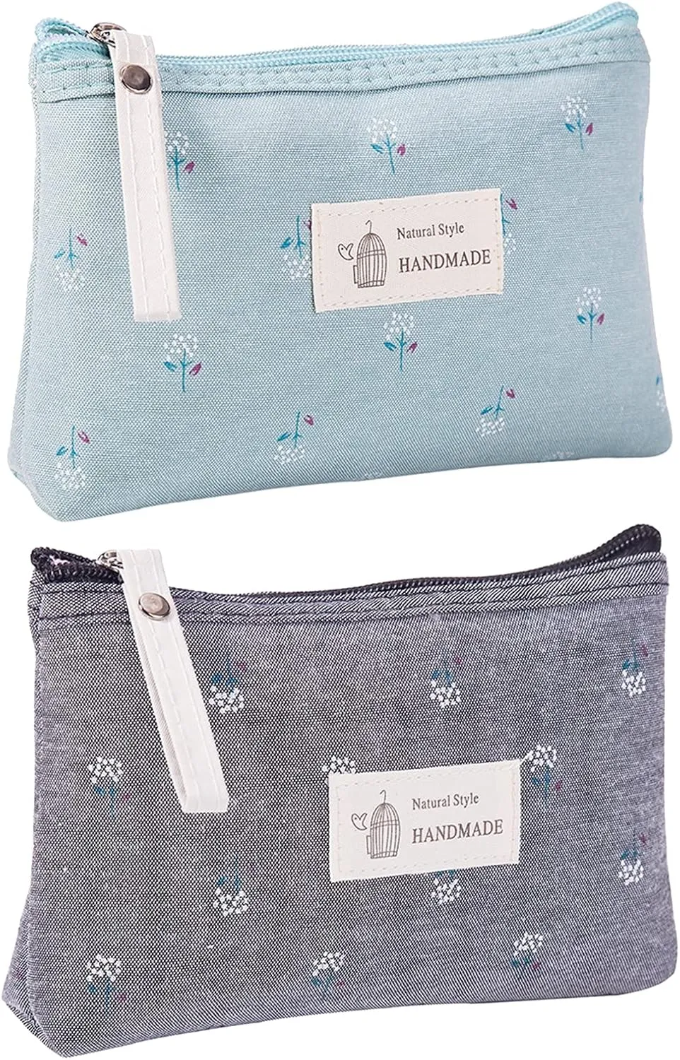 Qikuver Canvas Cosmetic Bags, 2 Pieces Cosmetic Bags for Women, Makeup bag Cute Cosmetic Bag Organizer Small Mini Makeup Pouch for Purse Toiletry Bag