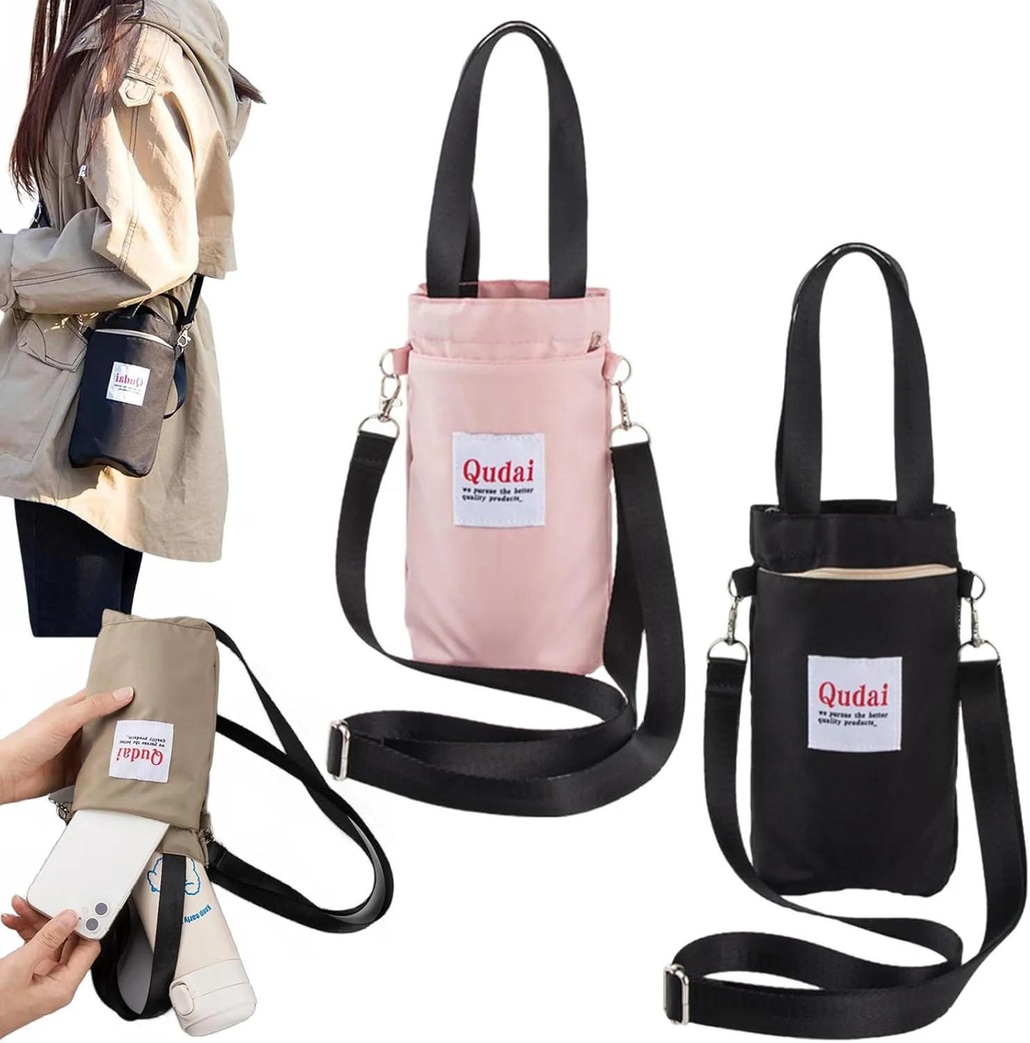 Qudai Water Bottle Pouch with Strap, Outdoor Multifunctional Bag, Qudai Outdoor Multifunctional Bag, Large Size Qudai Multifunctional Bag with Adjustable Shoulder Strap