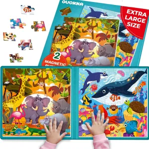 QUOKKA Magnetic Puzzles for Toddlers 2-4 - 2x48 Travel Puzzle Games for Kids Ages 3-5 Years Old - Car Activities Toy for Boys and Girls 4-6 yo - Africa & Ocean Animals Learning Magnet for Road Trip