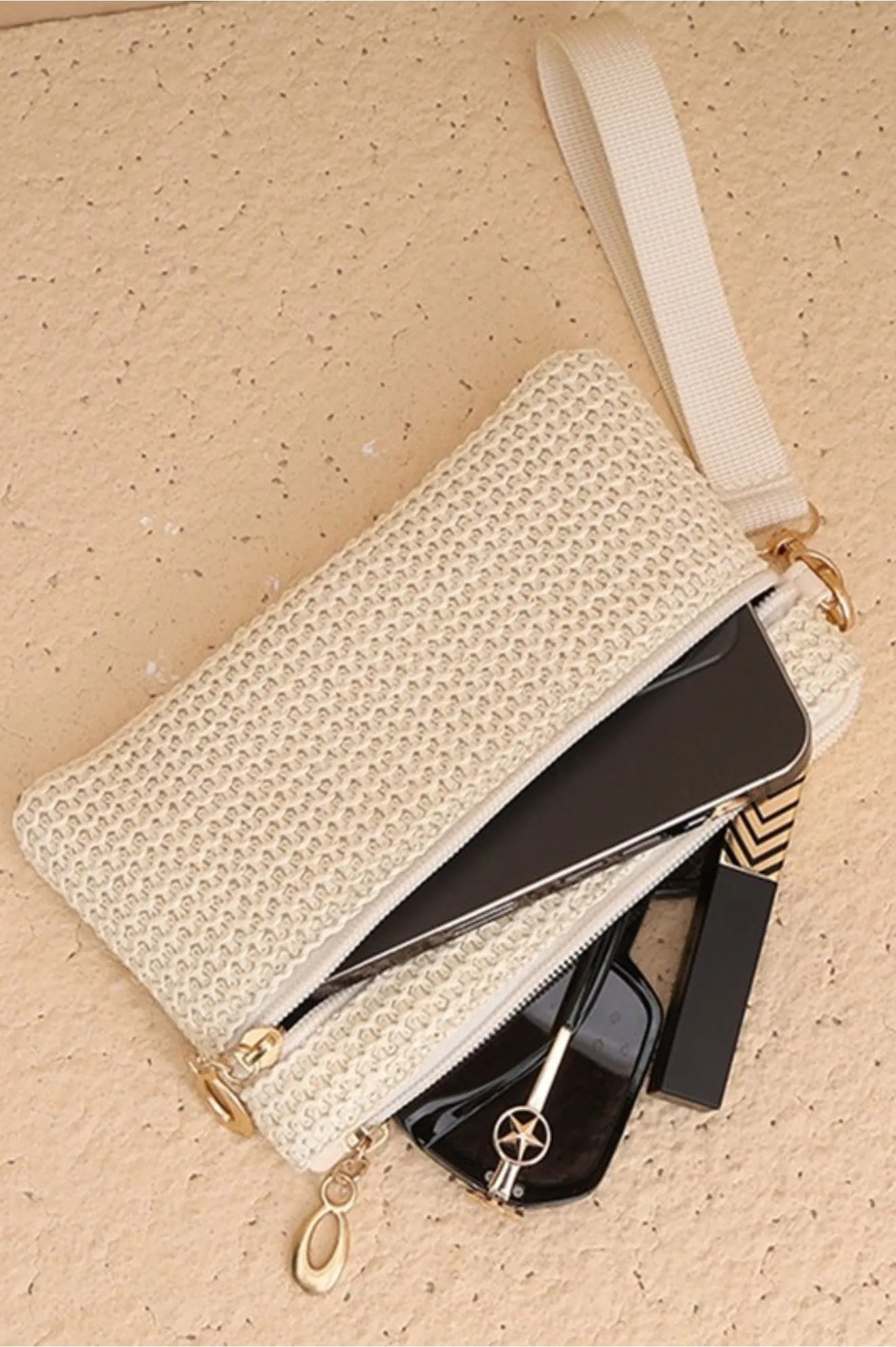 "Sugar Beach" (ivory) wristlet wallet bag
