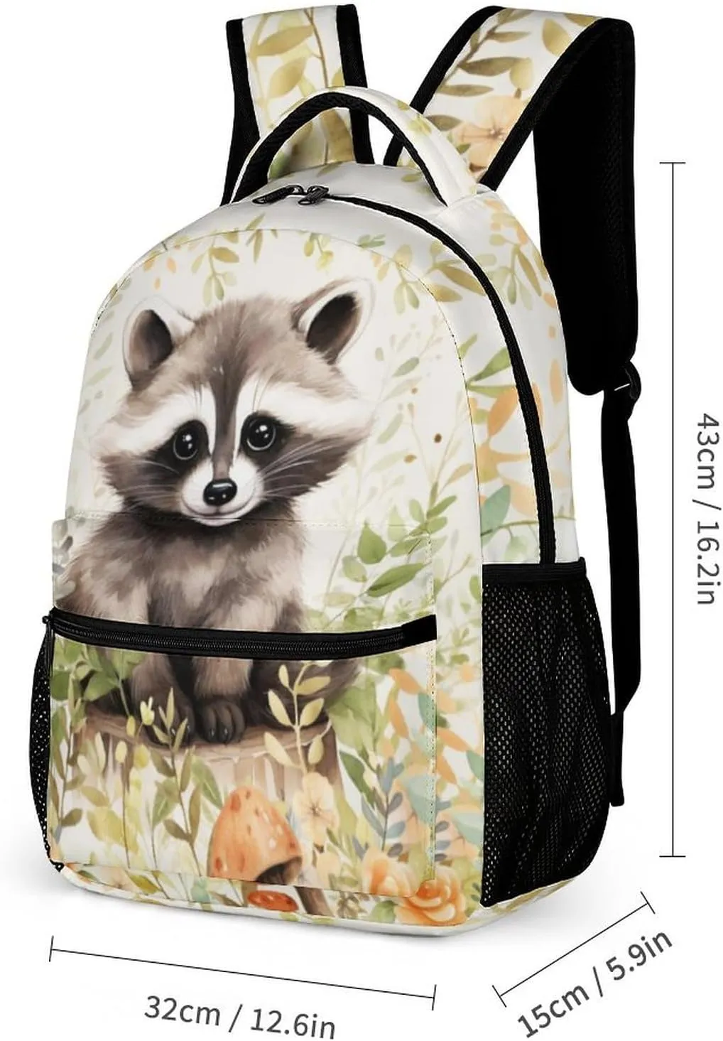 Raccoon Backpack for Kids Girls Boys School, 16 Inches Cute Raccoons Theme Bookbag, Adjustable, Lightweight, Large Capacity, Colorful Daily Casual Animal Backpacks