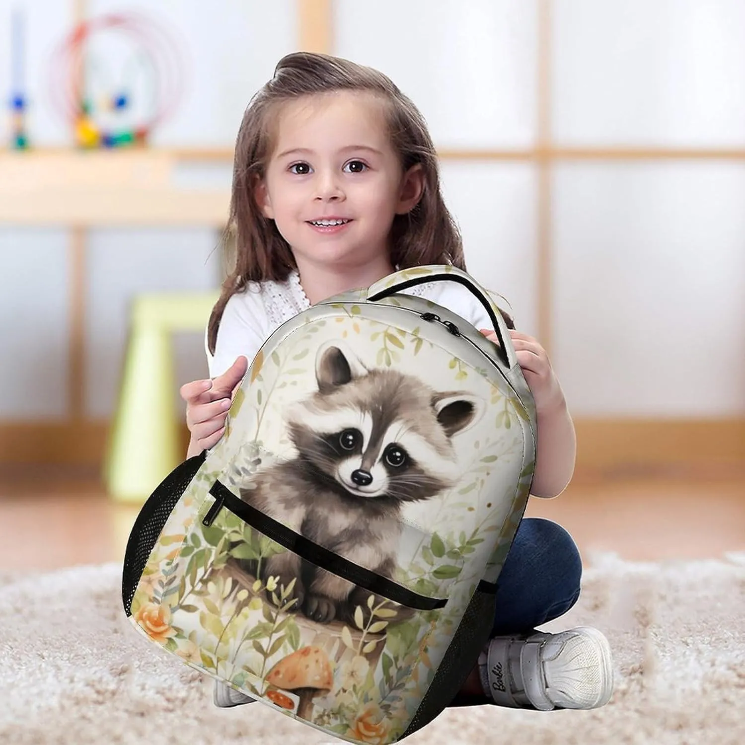 Raccoon Backpack for Kids Girls Boys School, 16 Inches Cute Raccoons Theme Bookbag, Adjustable, Lightweight, Large Capacity, Colorful Daily Casual Animal Backpacks