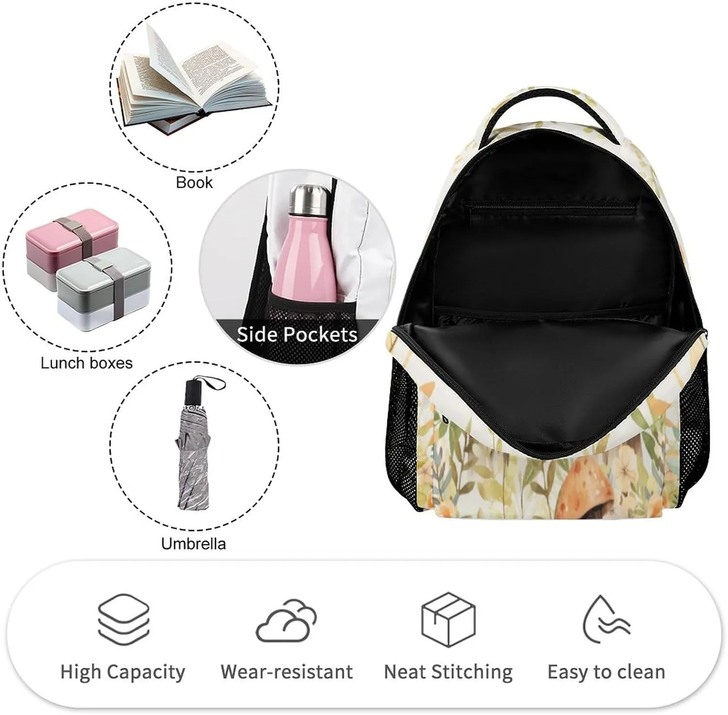 Raccoon Backpack for Kids Girls Boys School, 16 Inches Cute Raccoons Theme Bookbag, Adjustable, Lightweight, Large Capacity, Colorful Daily Casual Animal Backpacks