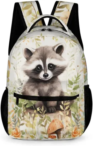 Raccoon Backpack for Kids Girls Boys School, 16 Inches Cute Raccoons Theme Bookbag, Adjustable, Lightweight, Large Capacity, Colorful Daily Casual Animal Backpacks