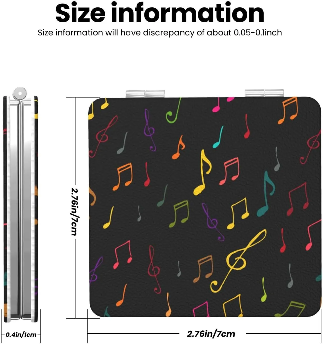 Rainbow Music Notes Musical Small Makeup Mirror Portable Travel Cosmetic Mirror Folding Small Pocket Mirror