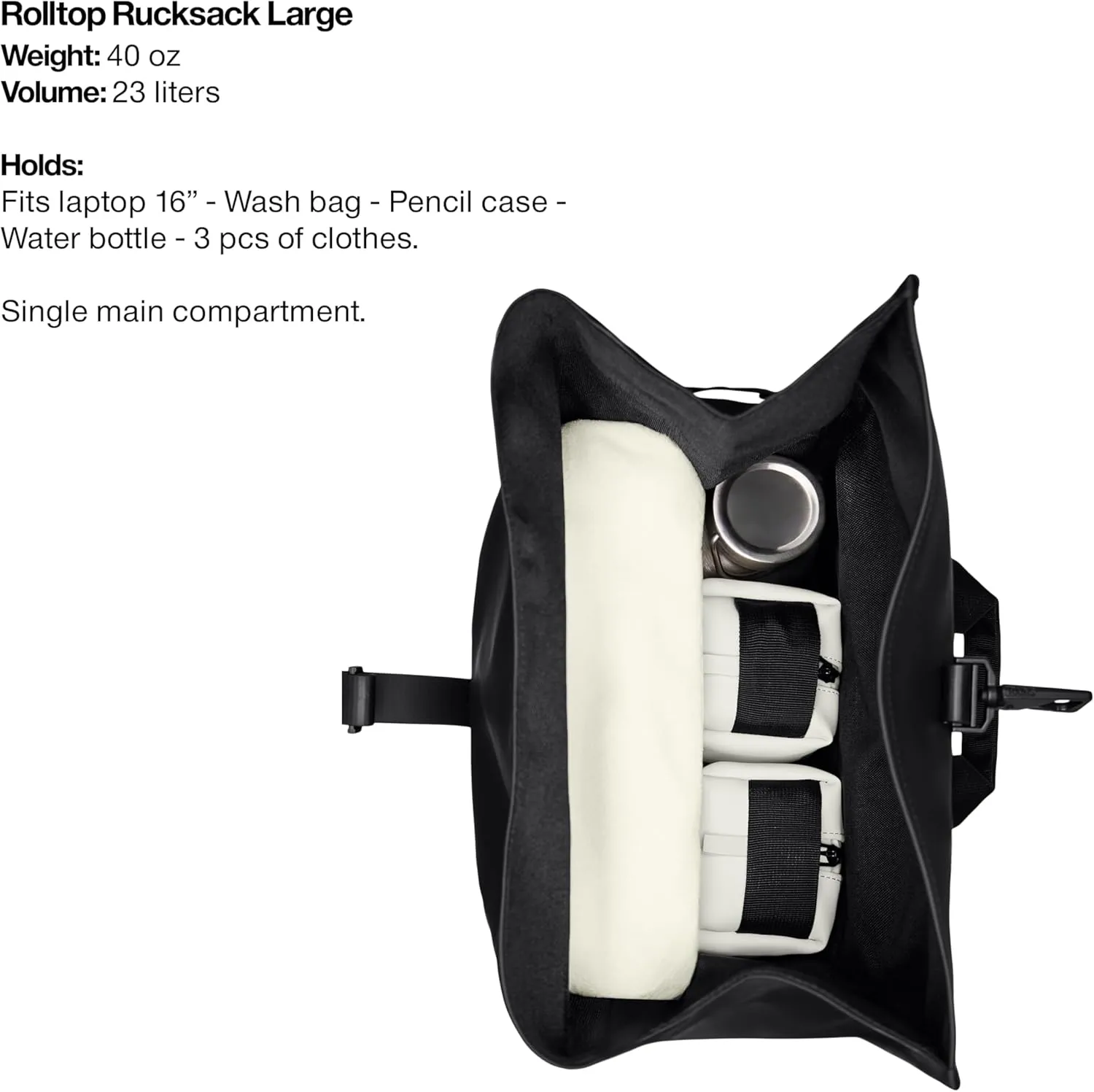 RAINS Rolltop Rucksack Large – Waterproof, Cycle-Ready, with Laptop Pocket and Chest Strap for Secure, Weatherproof Travel (Black)