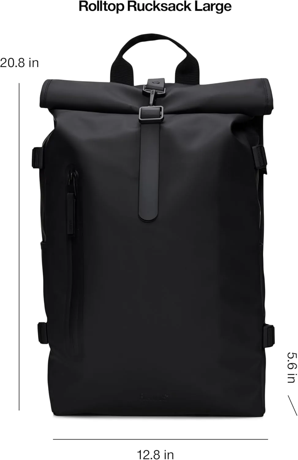 RAINS Rolltop Rucksack Large – Waterproof, Cycle-Ready, with Laptop Pocket and Chest Strap for Secure, Weatherproof Travel (Black)